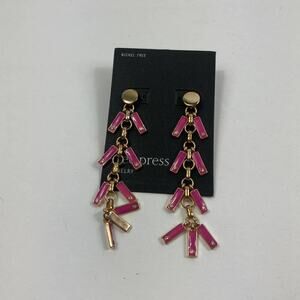 NWT Free press long dangle earrings pink and gold